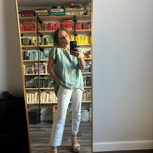 Terzo Millennio 100% Linen Top Italian Made Women's Large Button Back - Picture 4 of 8